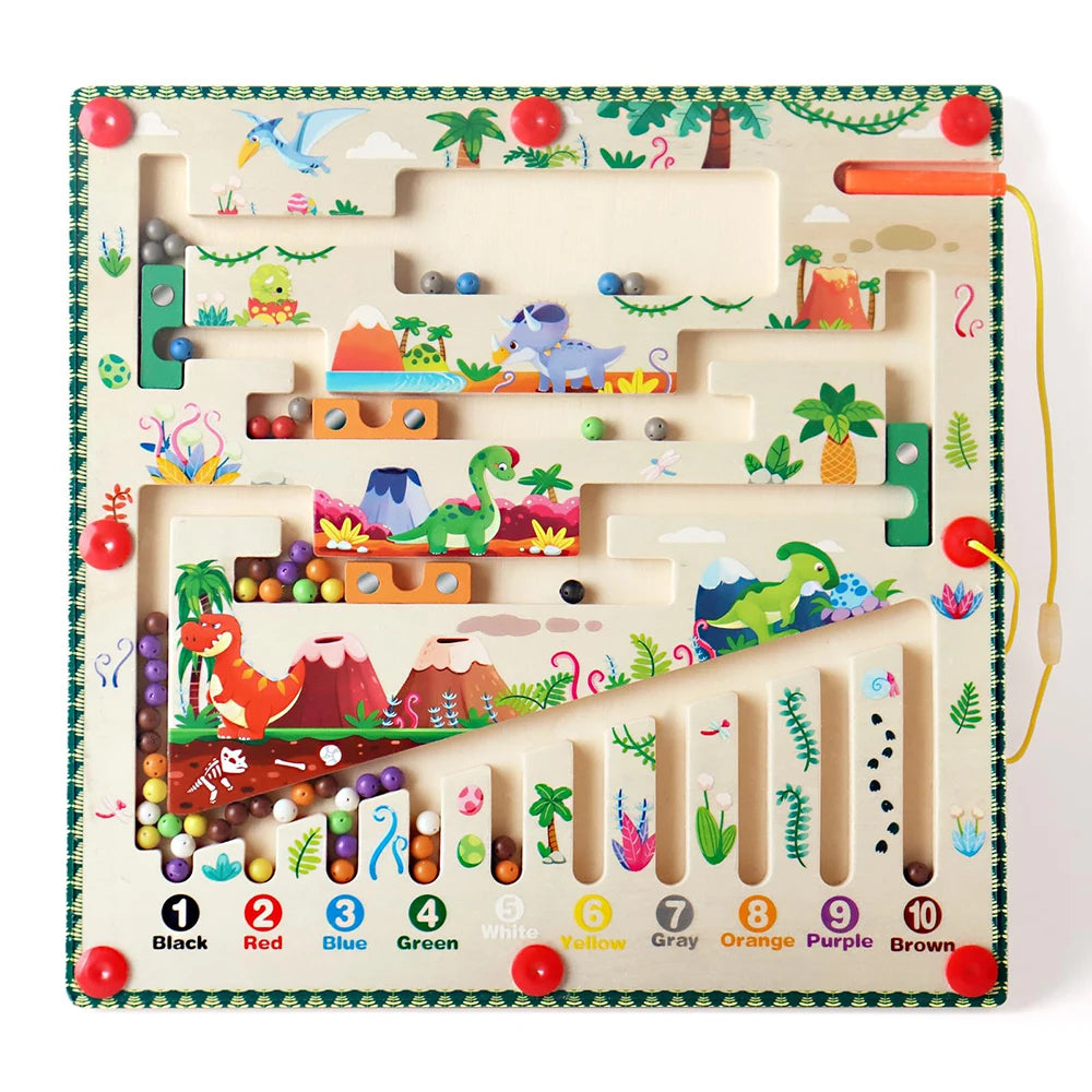 Magnetic Color and Number Maze Montessori Toys Wooden Puzzle Activity Board Learning Puzzle Counting Matching Toys for Toddlers