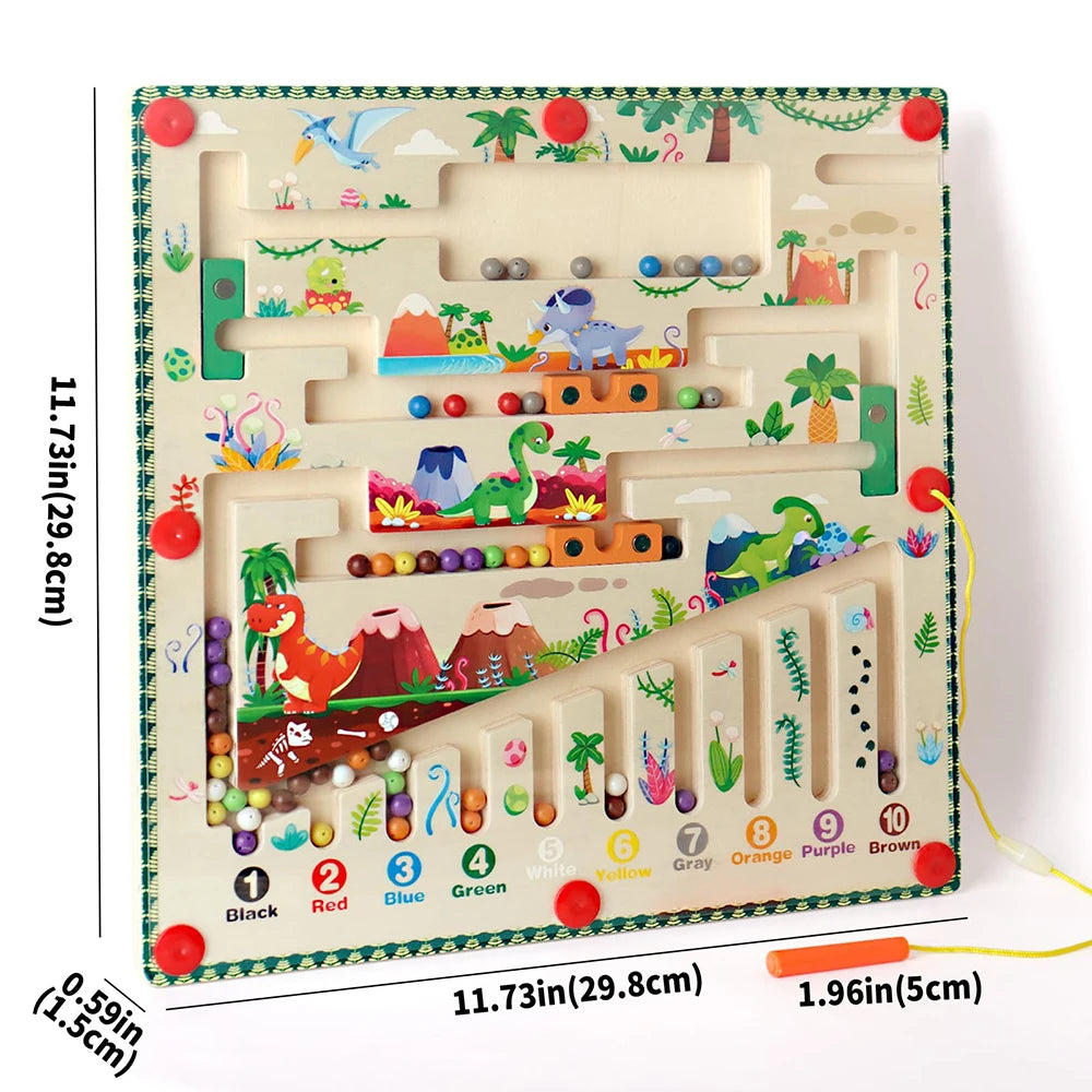 Magnetic Color and Number Maze Montessori Toys Wooden Puzzle Activity Board Learning Puzzle Counting Matching Toys for Toddlers