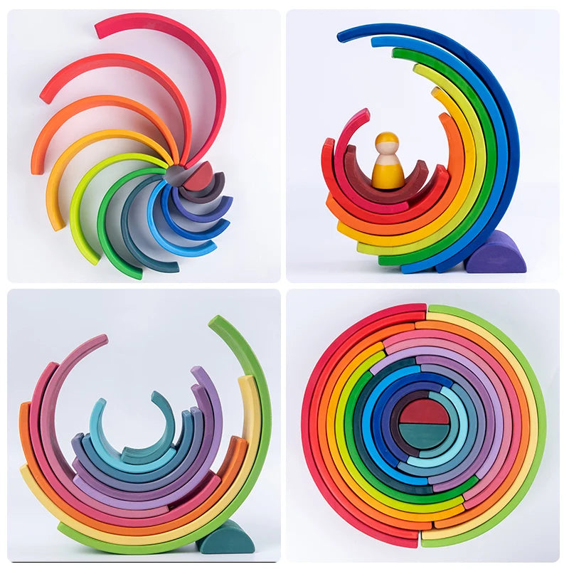 Baby Monterssori Educational Toy Wooden Rainbow Block Stacking Building Blocks Baby Open Thinking Toy Gifts for Childern