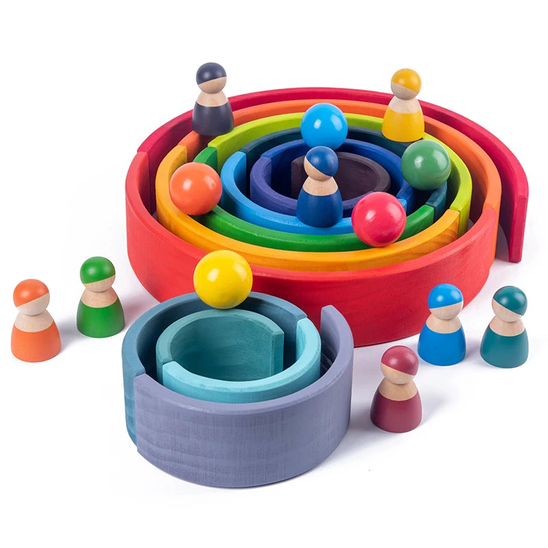 Baby Monterssori Educational Toy Wooden Rainbow Block Stacking Building Blocks Baby Open Thinking Toy Gifts for Childern
